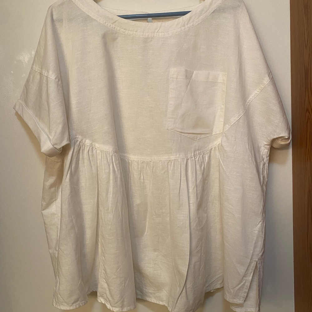 Altar'd State Cream Babydoll Blouse with Pocket Detail